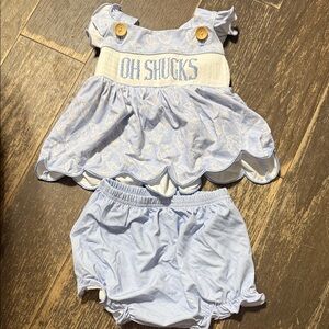Light Blue Oyster Smocked Diaper Cover Set